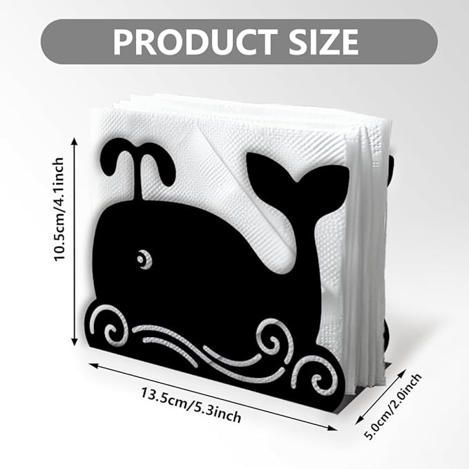 Cartoon Whale Decorative Black Metal Napkin Holder for Table, 5.3" x 4.1" x 1.9" Whale Marine Animal Standing Napkin Holder for Home Kitchen Restaurant Picnic Party Coffee Bar Dining Room