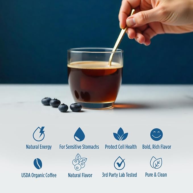 VitaCup Perfect Blueberry Flavored Low Acid Coffee Pods, Organic, Fair Trade, Dark Roast Single Origin from Guatemala, Clean & Pure, Recyclable Single Serve Pods, 32 Ct
