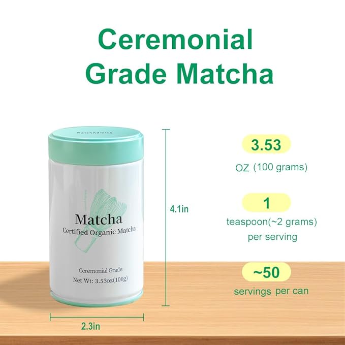 MatchAdmire Ceremonial Grade Matcha Powder, Organic Green Tea Powder, Rich Flavor,100% Vegan with No Fillers, Radiation-Free, 3.53oz Tin