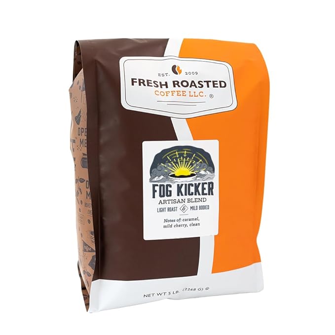 Fresh Roasted Coffee, Fog Kicker, 5 lb (80 oz), Light Roast, Kosher, Whole Bean