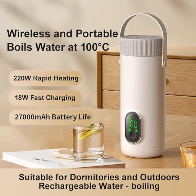 Travel Electric Kettle 350ML, Portable Kettle for Travel, Small Tea Coffee Kettles, 27000mAh USB Rechargeable Hot Water Boiler for Car Outdoor Camping (US Plug)