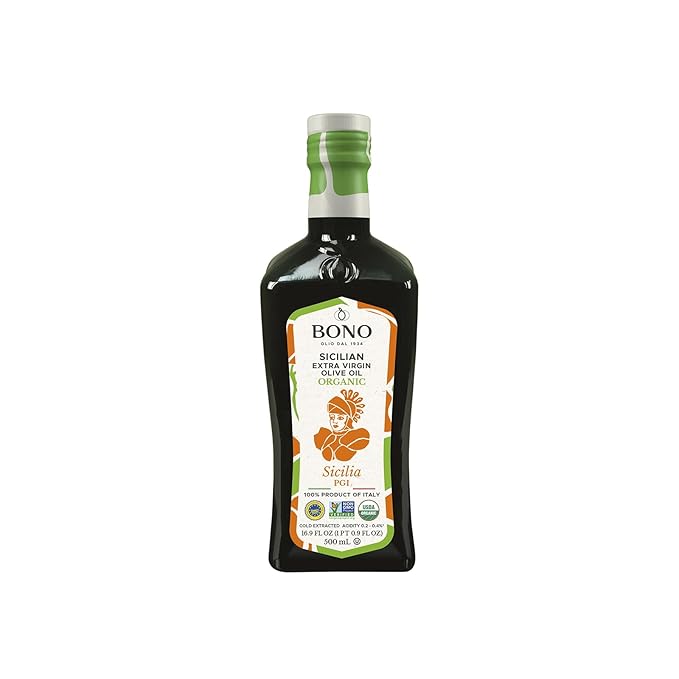 Bono Sicilian Extra Virgin Olive Oil | Organic | Sicilia PGI | 100% Italian Extra Virgin Olive Oil, 16.9 oz