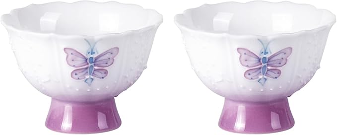 KAMMAK Tea Cup, 1.3oz Mini Porcelain Tea Cups Set of 2, Ceramic Teacups with Short Stem, Cute Teacup Set for Home, Tea Party, Chinese Kungfu Tea Set for Hot/Cold Drink (Purple Curtain Butterfly)