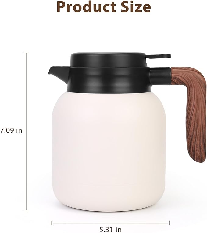 42oz Thermal Coffee Carafe,Insulated Thermal Pitcher,Stainless Steel Coffee Carafes For Keeping Hot/Cold Beverage Water Drink Tea Coffee Dispenser,White