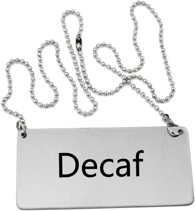 New Star Foodservice 27440 Stainless Steel Chain Sign, Decaf", 3-1/2-Inch by 1-1/2-Inch, Set of 2