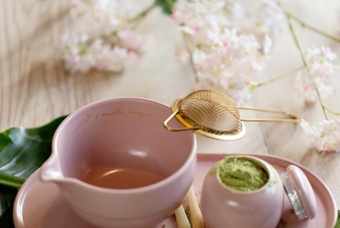 Matcha Whisk Set, Premium 7 Pcs Ceramic Set Includes Bowl, Whisk and Holder, Bamboo Scoop, Canister, Sifter, and Tray