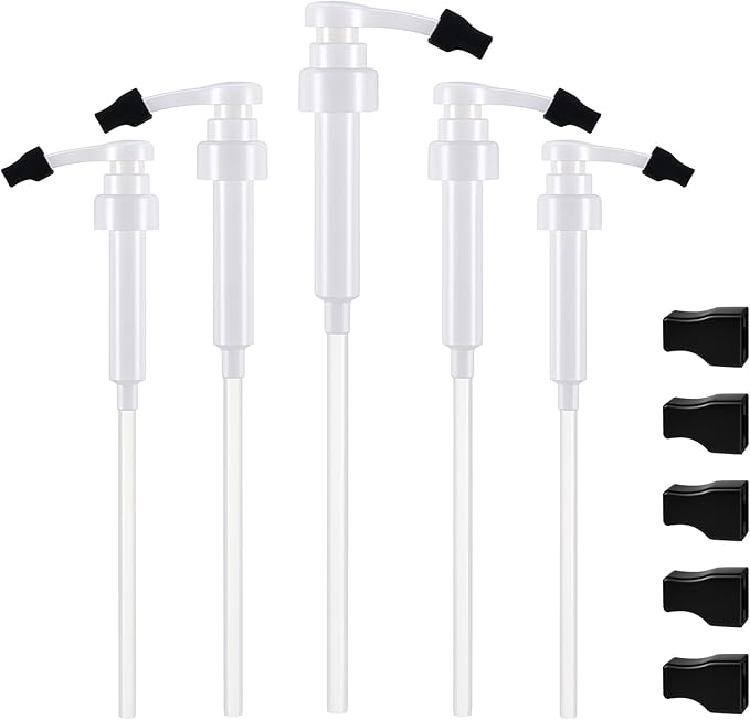 Nuogo 5 Pcs Coffee Syrup Pump Compatible with Monin 750ml (25.4 Fl Oz) Glass Bottles White Flavor Syrup Pump Dispenser with Tip Covers