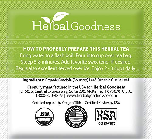 Graviola Leaf Tea - 144 Tea Bags - Hojas De Guanabana Organica Tea, Pure Organic Soursop Leaves, Rich In Antioxidant, Perfect For Immune Health, Digestion, Cell Regeneration & Heart Health - 6 Pack