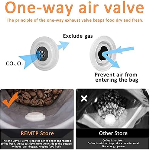 REMTAP Coffee Bags with Valve(50pcs,16oz) white High Barrier Aluminumed Foil Flat Bottom Standing Coffee Beans Storage Bags,Reusable Heat Sealable Side Zipper Pouches for Home or Store