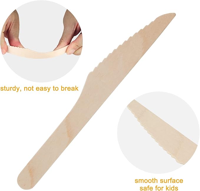 200 Pack Disposable Wooden Knives (6.5") - Heavy Duty Birch Cutlery for Charcuterie Boards & Holiday Parties - Sturdy Birch Utensils for Spreading Cheese, Jam & Butter