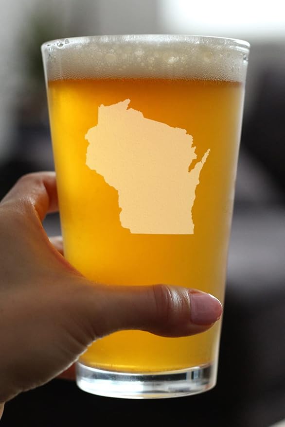 Wisconsin State Outline - Pint Glasses for Beer - Set of 2 - State Themed Drinking Decor and Gifts for Wisconsinites - 16 Ounce