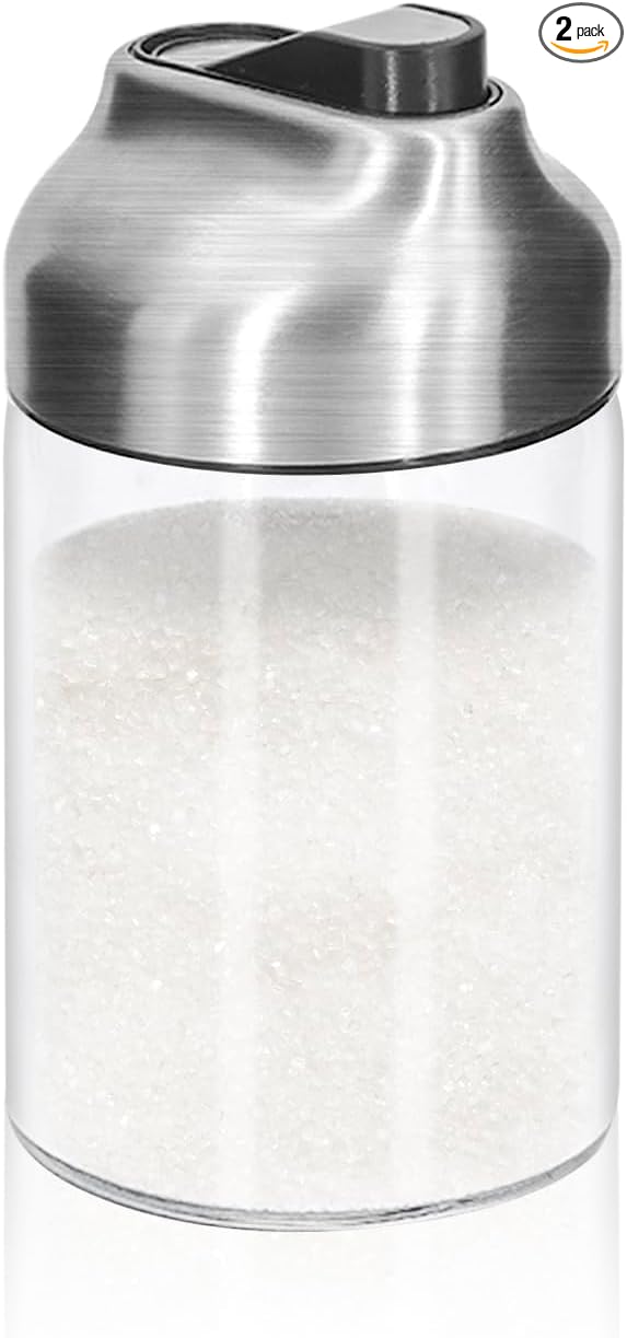 Aelga Glass Sugar Dispenser with Pour Spout, Weighted Pourer, for Coffee, Tea and Baking (2 Pack)