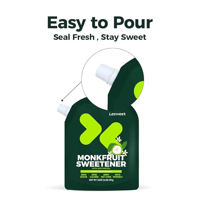 Lesweet Monk Fruit Sweetener with Erythritol, Monk Fruit Extract, 1:1 White Sugar Substitute, Zero Calorie, Keto Friendly, Non-GMO, Perfect for Coffee & Baking, 16 oz (Pack of 1)