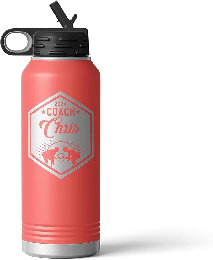 Wrestling Coach gifts, Tumbler, Coach tumbler, Wrestling gifts, Coach Beer glass, Coach gift, Coach gifts, Wrestling Coach (Wrestling Hexagon, Coral, 32oz Water Bottle)