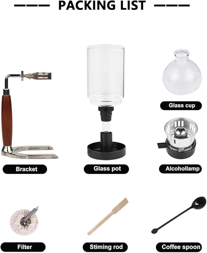 Siphon Coffee Maker, Stovetop Vacuum Coffee Brewer with Heat-Resistant Glass Carafe & Alcohol Burner, 360ml for 3 Cups, Ideal for Home Barista, Coffee Enthusiasts & Gift Giving