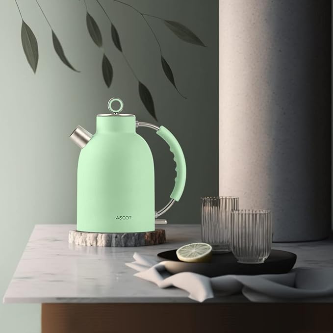 ASCOT Electric Kettle, Stainless Steel Tea Boiler 1.6L 1500W Retro Tea Heater & Boiling Kettle, Auto Shut-Off and Boil-Dry Protection(Matte Green)