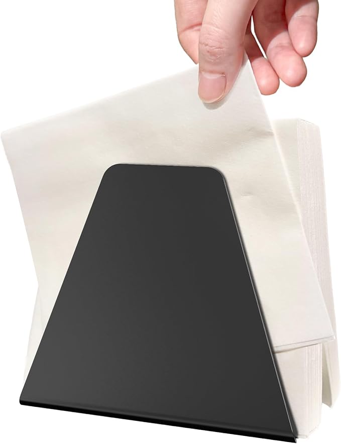 Compact Black Metal Dispenser Self-Adjusting Napkin Holderfor Standard Paper Napkins, Sturdy Design Ideal for Kitchen Countertops, Dining Tables & Breakfast Bars