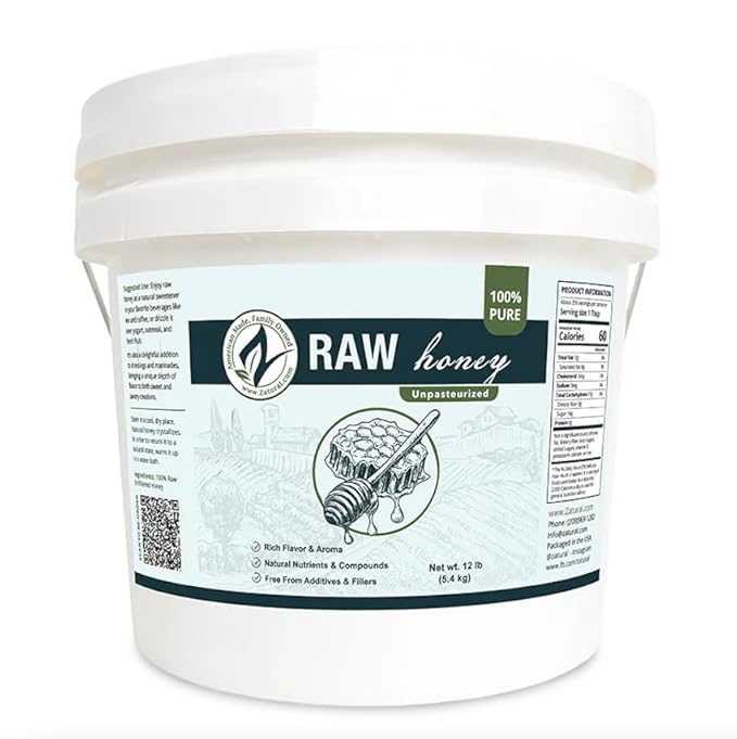 Zatural 100% Pure Natural Honey | Premium Unfiltered Sweetener & Food Ingredient | Ideal for Beverages, Baking & Culinary Use ~1 Gallon (12 Pounds)