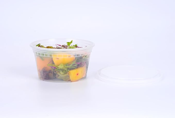 EDI [12 OZ, 50 Sets] Plastic Deli Food Storage Containers with Airtight Lids | Microwave-, Freezer-, Dishwasher-Safe | BPA Free | Heavy-Duty | Meal Prep | Leakproof | Recyclable