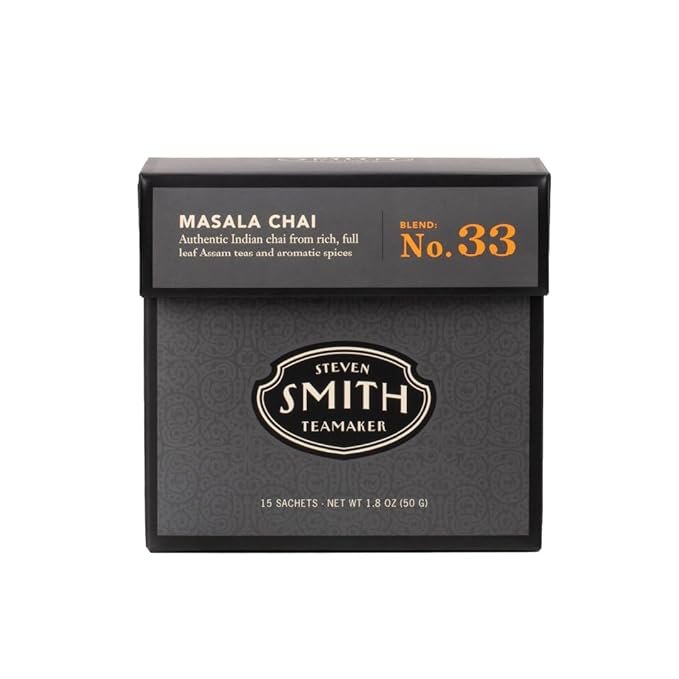Steven Smith Teamaker Masala Chai No. 33, Caffeinated, Sugar-Free, Spiced, Full Leaf Black Assam Tea Blend, Tea Bags 15 Sachets, 1.8oz each