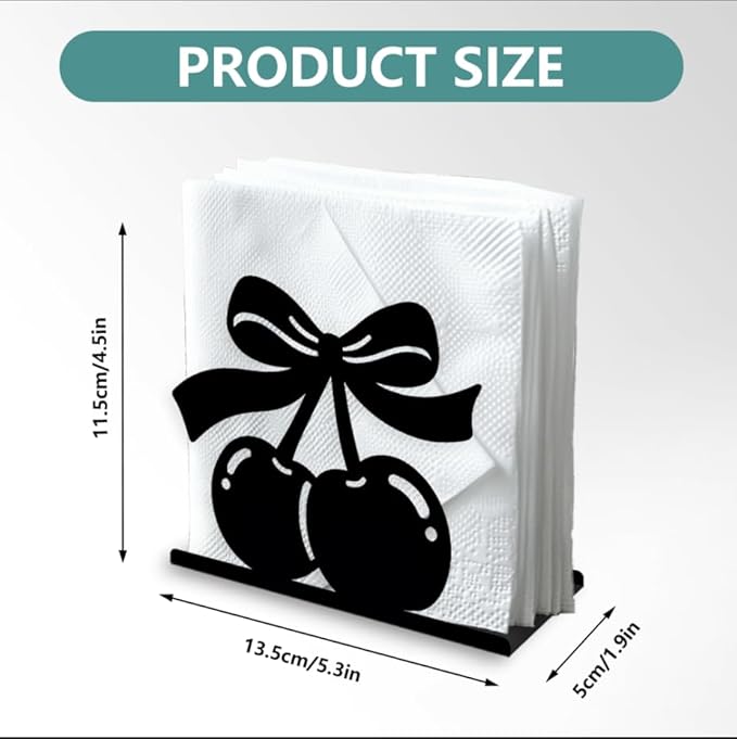 Cherry Decorative Black Metal Napkin Holder for Table, 5.3" x 4.5" x 1.9" Cherry Fruit Standing Napkin Holder for Home Kitchen Restaurant Picnic Party Coffee Bar Dining Room