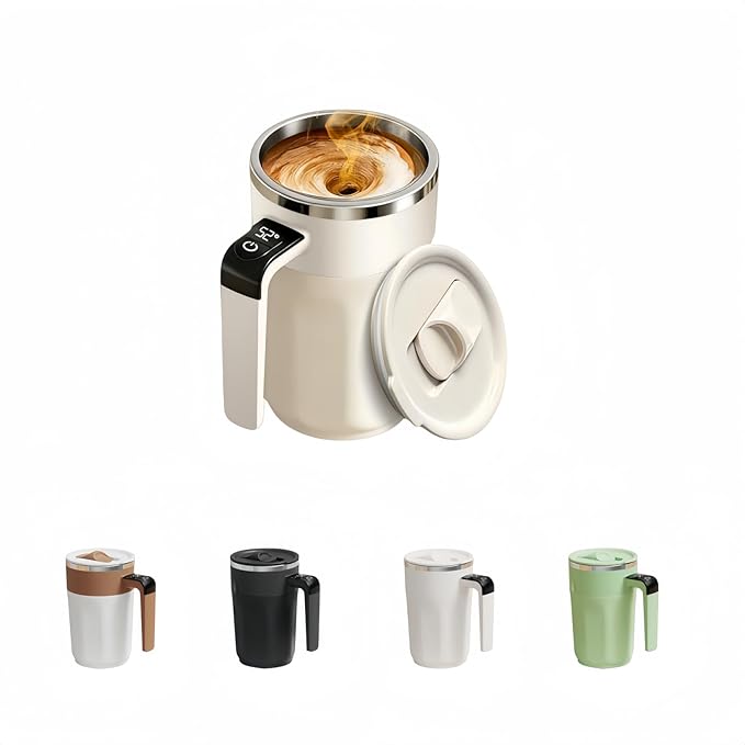 Self Stirring Coffee Mug,Heated Coffee Mug Rechargeable with Temperature Display,Fun Coffee Mug Warmer,Suitable for Beverages Such Coffee,Milk,Cocoa (White)