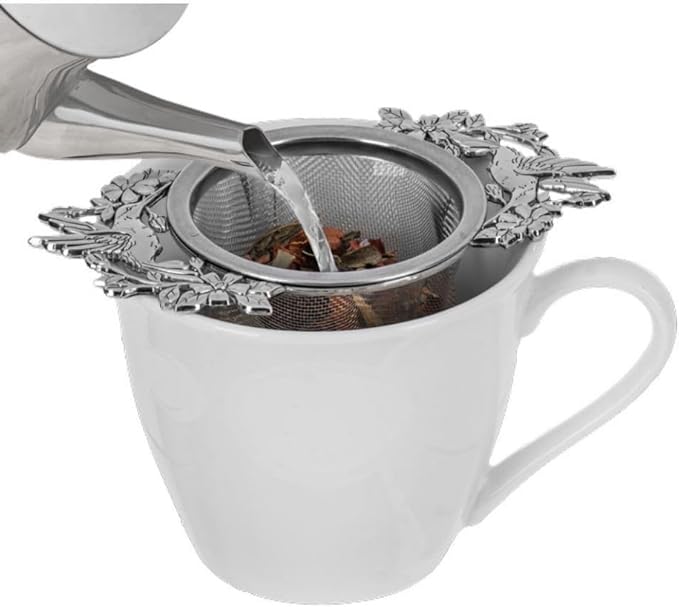 Ganz ER73677 Butterfly Garden Silver 4.5 x 2.5 Inches Zinc Alloy Herbal Drink Infuser, Steeper, Fine Mesh Strainer with Side Handles for Loose Leaf Tea Decorative Utensil, Kitchen Tool