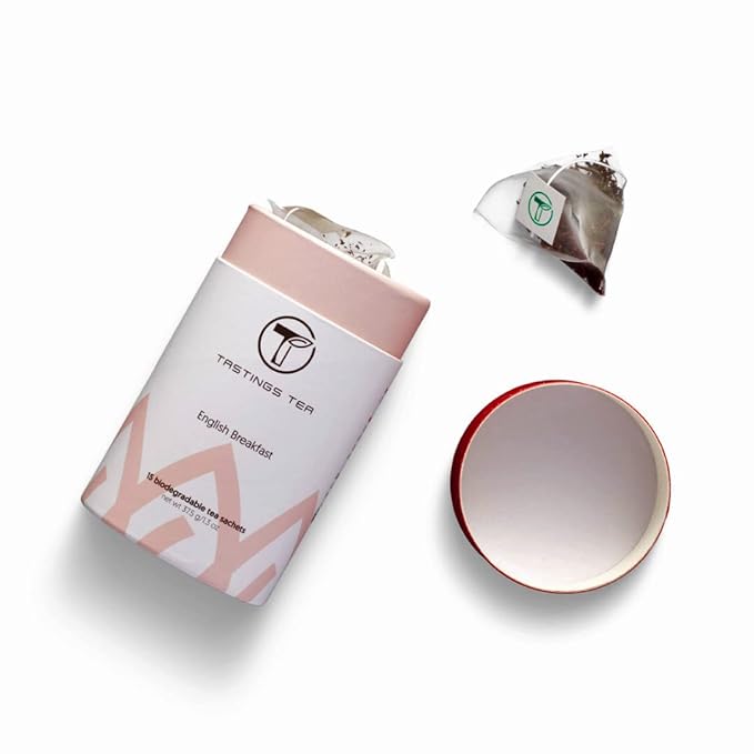 Tastings Tea English Breakfast Tea Bags - 15 Biodegradable Pyramid Sachets | Black Tea Blend with Assam & Nilgiri Flavor | Natural Caffeinated Tea
