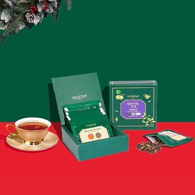 VAHDAM Assorted Oolong Tea Sampler Gift Set (5 Flavors) – Gluten-Free, Non-GMO | 5 Unblended Loose Leaf Teas | Tea Variety Pack | Christmas Tea Gift Set
