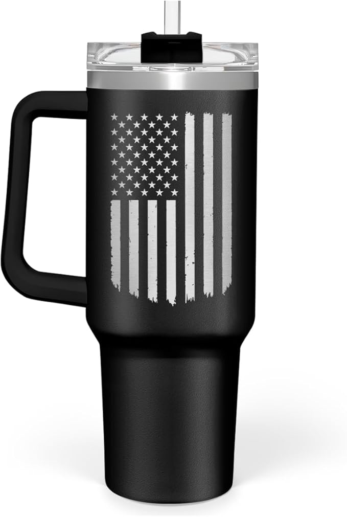 SANDJEST American Flag Tumbler with Handle, America 40oz Stainless Steel Insulated Coffee Mug with Lid & Straw, America Gifts for Men Women, USA Tumblers Cup Gift for Christmas