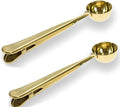 Coffee Scoop with Bag Clip, Stainless Steel Long Handled Tea Spoon Coffee Accessories and Kitchen Utensils 2pcs Set (Gold)