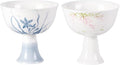 KAMMAK Tea Cup, 2.5oz Small Tea Cups Set of 2, White Porcelain Tea Set with Short Stem for Hot/Cold Drink, Pink and Blue Floral Ceramic Teacups, Chinese Kungfu Tea Cups for Home, Tea Party, Office