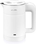 0.6L Small Electric Tea Kettle Lightweight, 20 Ounce Double Wall Hot Water Boiler Stainless Steel Auto Shut-off, 120V Portable Travel Electric Kettle Fast Boil for Tea and Coffee,White
