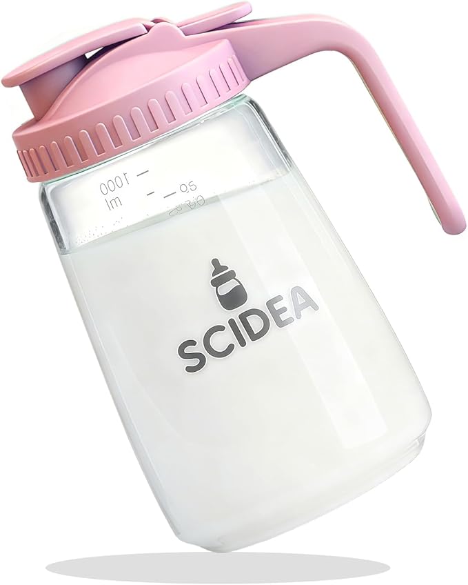 32oz Glass Pitcher with Lid, Heat & Cold Resistant, Leak-Proof Wide-Mouth Milk Fridge Storage Container, High borosilicate glass, Mason jar for Coffee, Iced tea, Milk, Food Storage, Pink
