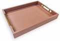 Wooden Decorative Coffee Table Tray, 16" Serving Tray with Gold Handles for Ottoman, Living Room, Perfume, Vanity Dresser Organizer (Mocha)