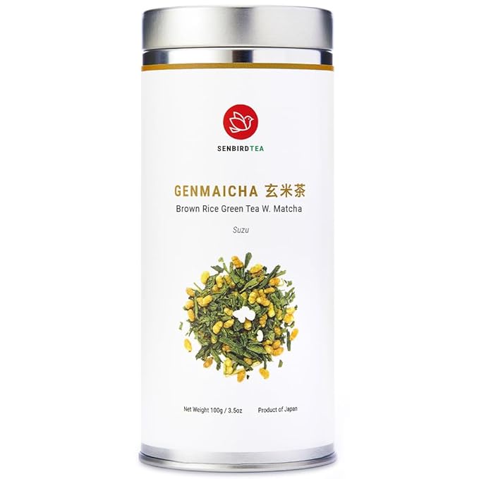 Senbird Premium Genmaicha With Matcha - Japanese Brown Rice Green Tea With Matcha - From Kyoto, Japan - Loose Leaf Tea In Airtight Tea Tin (3.5oz/100g)