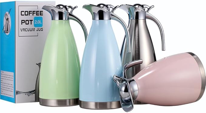 Sumerflos 68 Oz Stainless Steel Coffee Thermal Carafe/Double Walled Vacuum Thermos Insulated / 12 Hour Heat Retention / 2 Liters (Blue)
