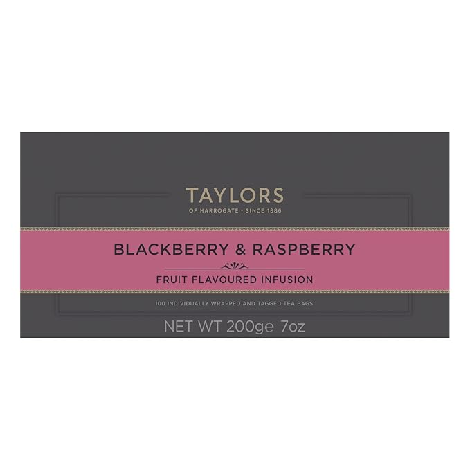 Taylors of Harrogate Blackberry & Raspberry, Herbal Tea, Individually Wrapped Bags, 100 Count (Pack of 1), Sweet, Tart & Tangy, Caffeine-Free, Enjoy Hot or Iced, 100 Teabags
