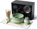 7pcs Moss Green Matcha Whisk Set with Cute 'Chubby Belly' Design - complete matcha kit set includes bamboo whisk, bowl, stand, scoop, sifter, towel -ideal gift for women and Japanese tea ceremony