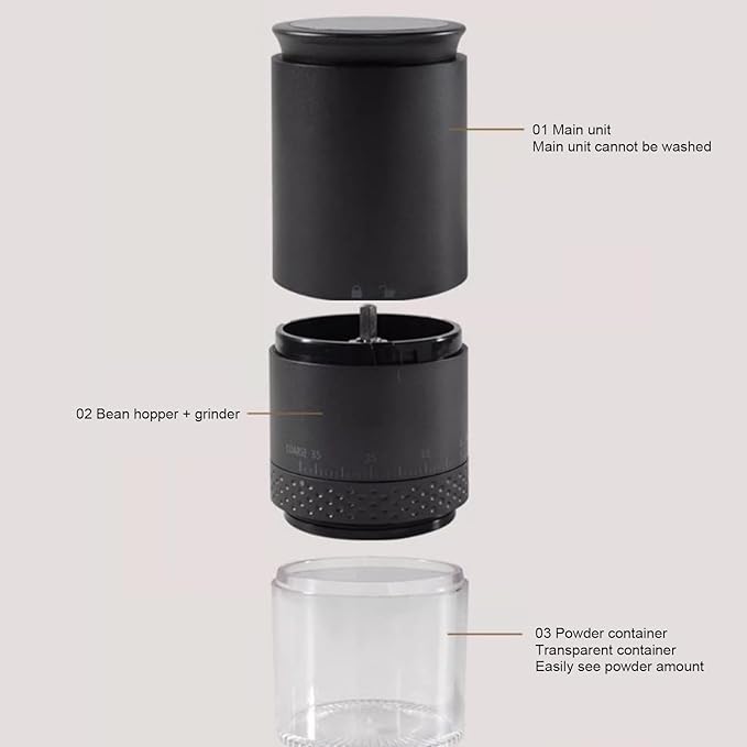 Coffee Grinder, 110ml Powder Capacity Electric Coffee Bean Grinder, Removable Chamber 38 Speeds USB Rechargeable Coffee Mill, for Beans (Black)