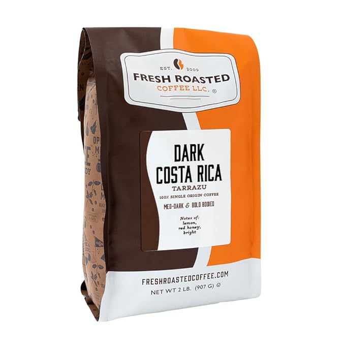 Fresh Roasted Coffee, Dark Costa Rican Tarrazu, 2 lb (32 oz), Dark Roast, Kosher, Ground