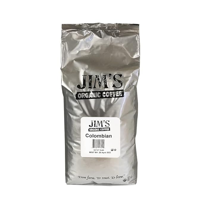 Jim’s Organic Coffee – Colombian – Single Origin, Medium Roast - Whole Bean, 5 lb Bag