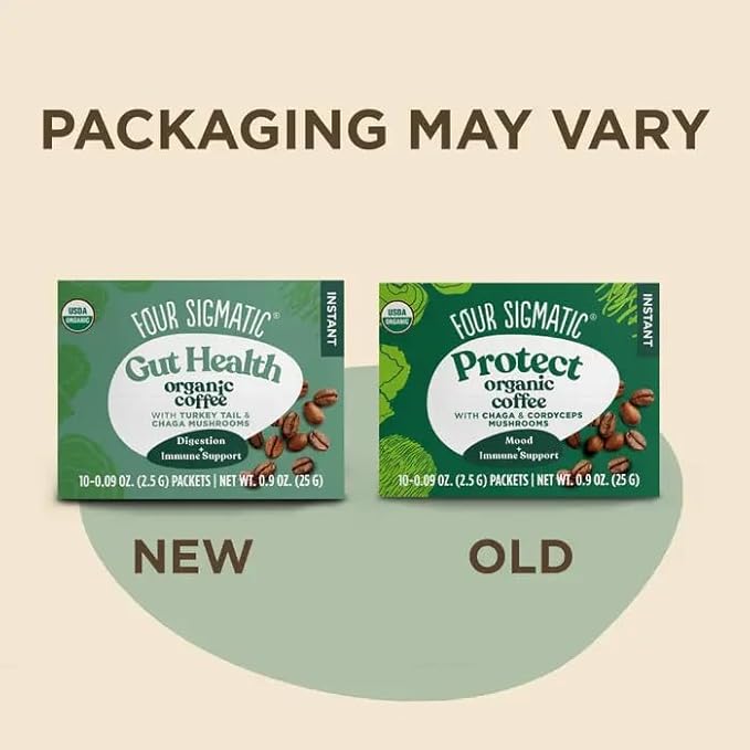 Four Sigmatic Organic Instant Coffee Powder | Mushroom Coffee Instant Mix with Cordyceps, Chaga and Eleuthero for Better Focus and Immune Support | 10 Packets