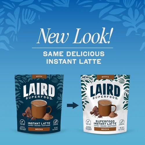 Laird Superfood Mocha Instant Latte with Adaptogens – Mocha Latte packed with Antioxidants and Superfood Coconut Creamer – Boost of Functional Fuel – Gluten Free, Non-GMO, Vegan, 8 oz. Bag, Pack of 1