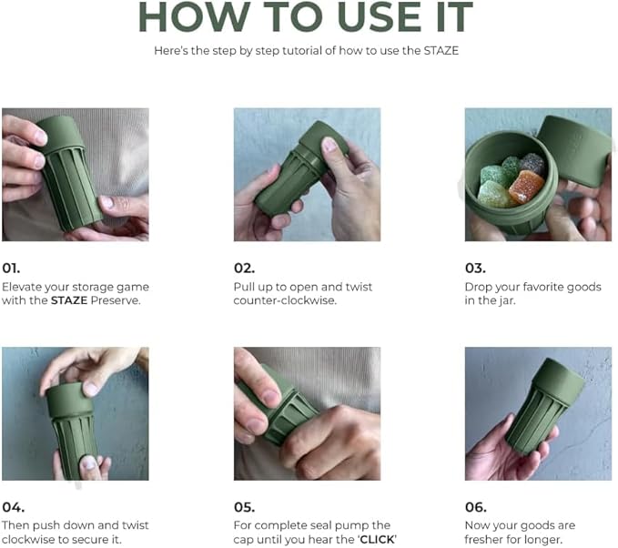 Staze Preserve Vacuum Sealed Storage Jars (148ml) | Patented Smell Proof Containers | Herb Storage & Food Storage Container with Protection -(MARSH)
