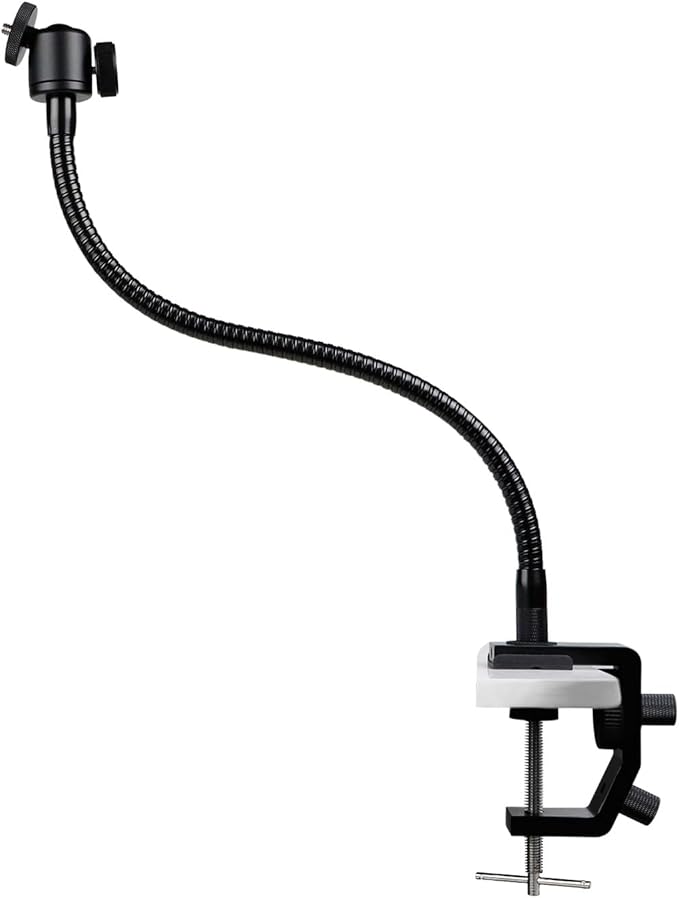 HWATANG OHBIG x MADWORKS Desk Clamp Kit – Metal Gooseneck Arm, Dual 720° Ball Head, 1/4-Inch Screw Mount for Magnifying Glass, LED Light, Action Camera, Phone Holder, Workbench Use
