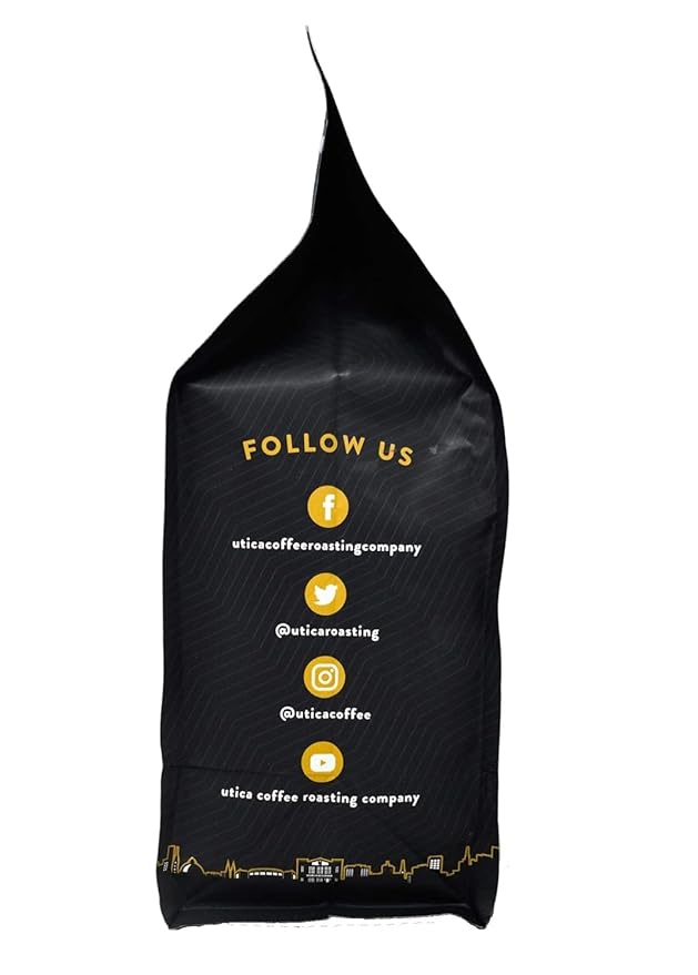 Utica Coffee Roasting Co. Decaf Cinnamon Bun | Specialty Flavored Medium Roast Ground Coffee | 16 Oz Reclosable Bag