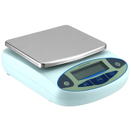 QWORK Lab Scale 5000gx0.01g, High Precision Digital Weighing Scale, Accuracy Digital Scale 0.01, 8 Ranges (200g-5000g), Stainless Steel Pan, Food Scale