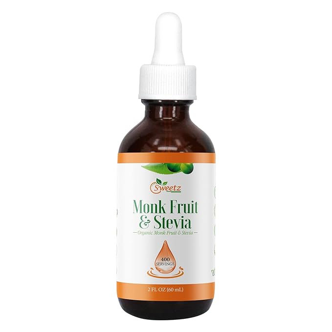 Monk Fruit & Stevia Liquid Sweetener Drops - Natural Sweeteners & Sugar Alternatives - Delicious Blend with No Bitter Aftertaste - Concentrated Sweetener Liquid Drops Extract – 2 FL OZ Glass Bottle (400 Servings)