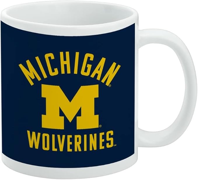 University of Michigan Wolverines Logo Ceramic Coffee Mug, Novelty Gift Mugs for Coffee, Tea and Hot Drinks, 11oz, White